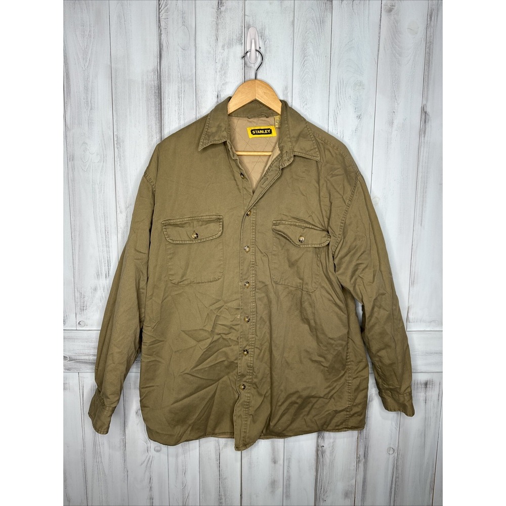 Stanley Mens Quilted Lining Shacket Jacket LG Button Workwear Chores Barn Khaki